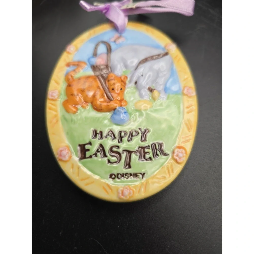 Disney Classic Pooh Piglet Eeyore Tigger Porcelain Happy Easter Egg Ornament
